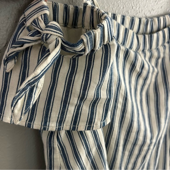 Madewell Coastal White Blue Striped Cold-Shoulder Wide Leg Jumpsuit Size S Linen - Picture 5 of 11